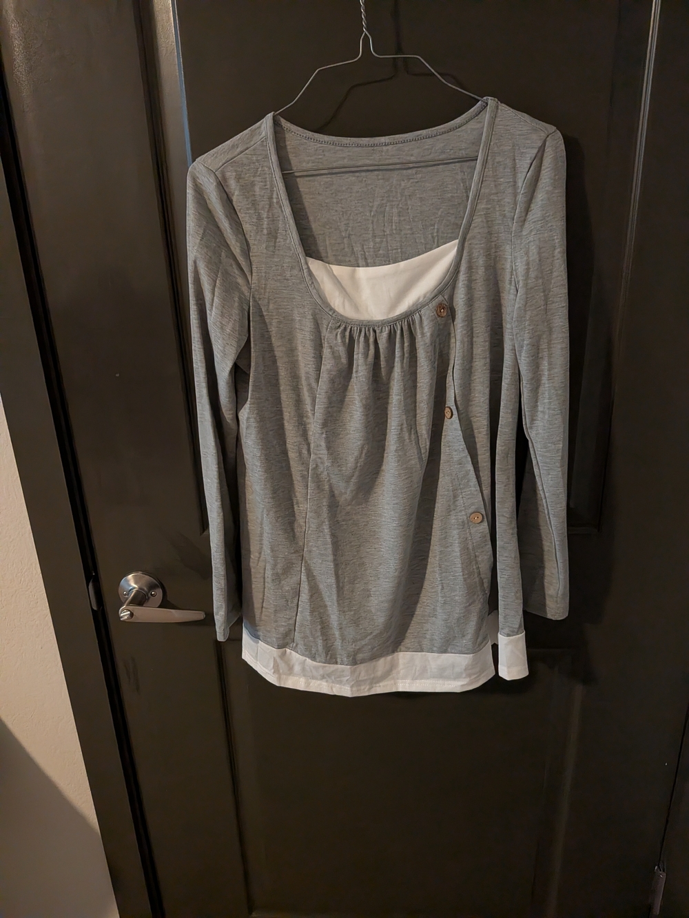 NEW Women's Layered-Look Long Sleeve Top in Gray and White